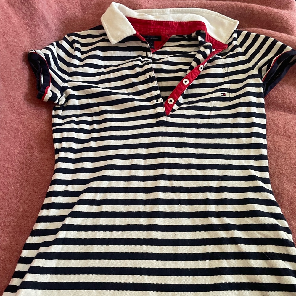 Striped Navy and White Polo Shirt